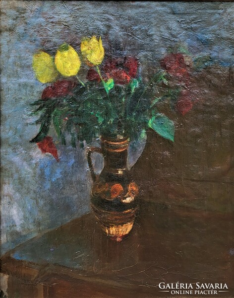Still life art gallery painting by rudolf Bér (1924 - 2004) from the 1950s with original guarantee!