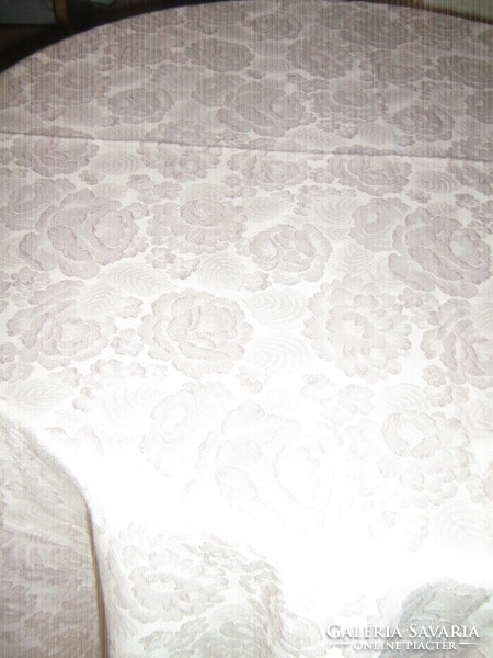 Beautiful vintage rosy pale pink silk damask tablecloth with slinged edge