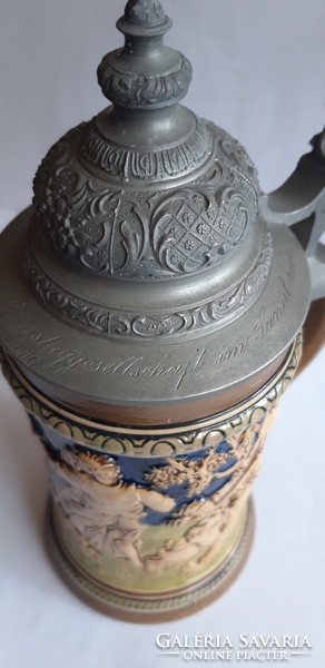 Antique German jug with tin lid, cup