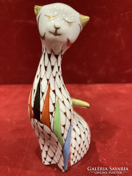 Hollóházi porcelán kislány cica garden