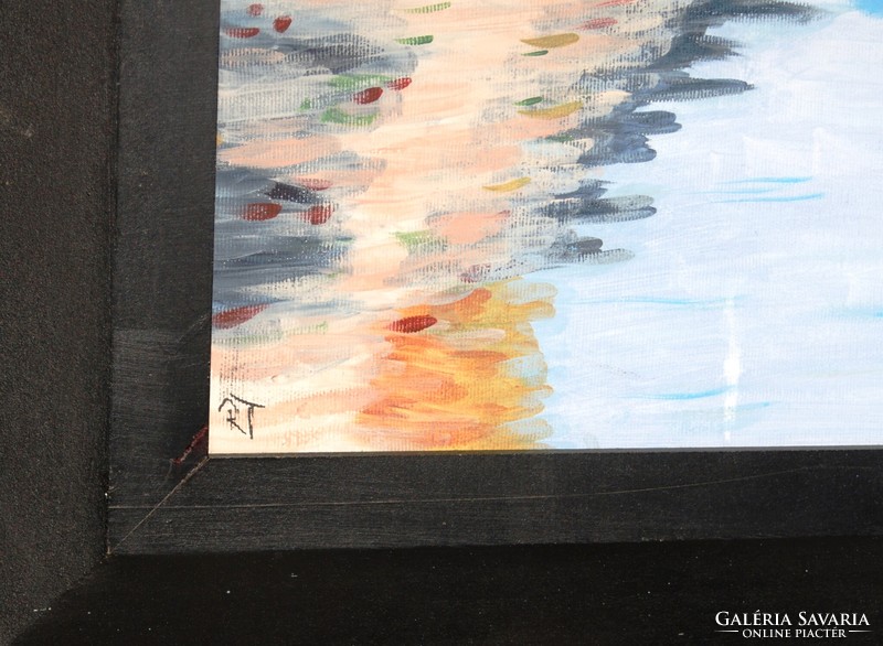 R.T.: A folyó színei - olaj-vászon festmény, modern fakeretben
