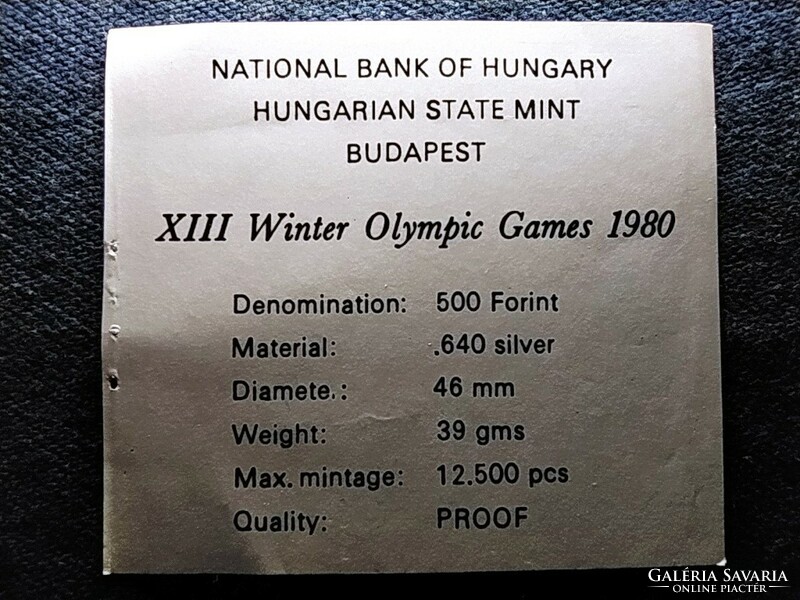 XIII. Téli olimpiai játékok Lake Placid .640 ezüst 500 Forint 1980 Tanúsítvány (id69763)