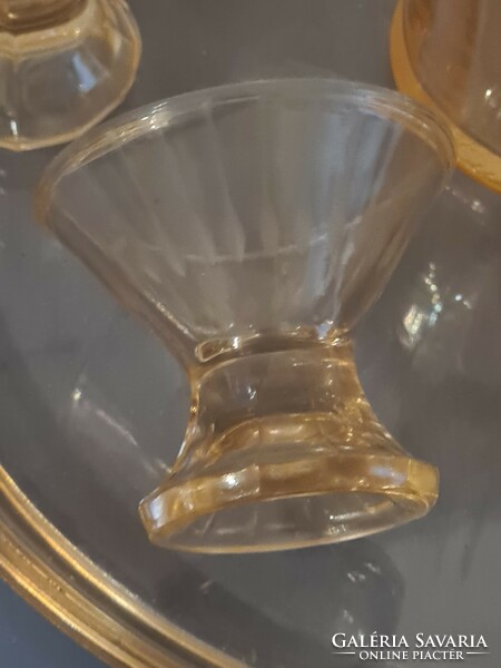 Liqueur set with glass tray, amber color, art deco