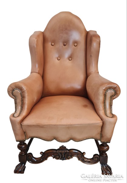 A731 antique iii.George period leather armchair with clawed legs
