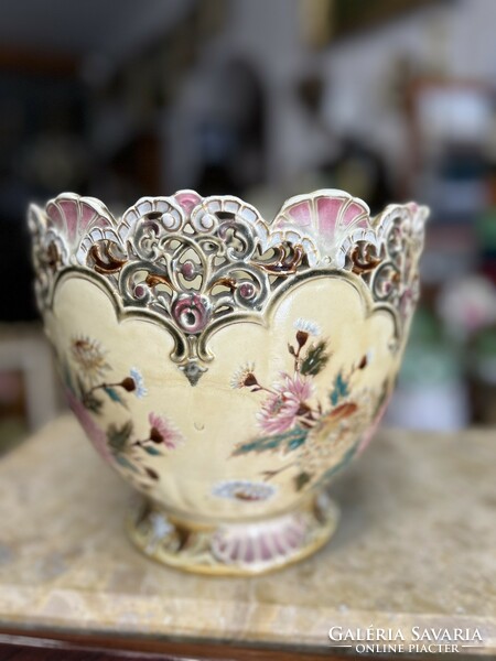 Antique, hand-painted Zsolnay bowl