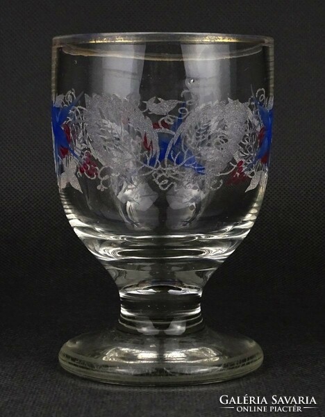 1O210 Régi vastagfalú kézzel festett fújt üveg pohár üveg kupa 12 cm