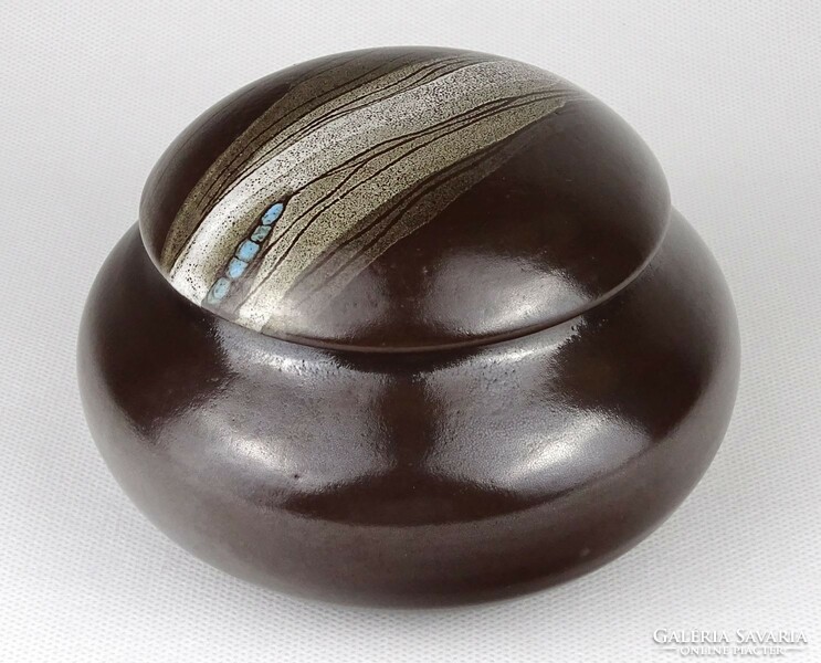 1O567 Jelzett IDEA iparművészeti barna kerámia bonbonier
