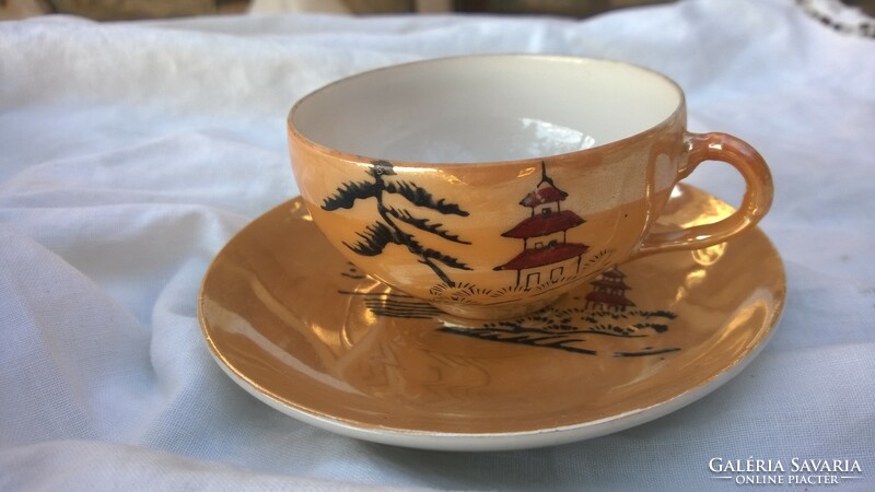 Japanese eggshell porcelain coffee cup with base hand-painted, pearlescent small masterpieces