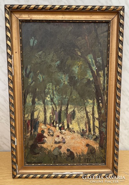 Impressionist painting by János Gy.Riba (1905-1973) in the forest