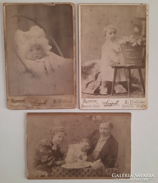3 antique cabinet photos, Sziget, Budapest/Székesfehérvár, 1880s