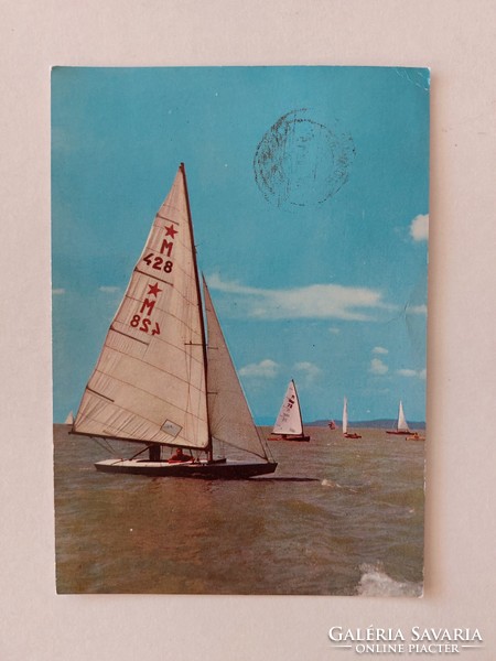 Old postcard 1972 Balaton photo postcard sailboats