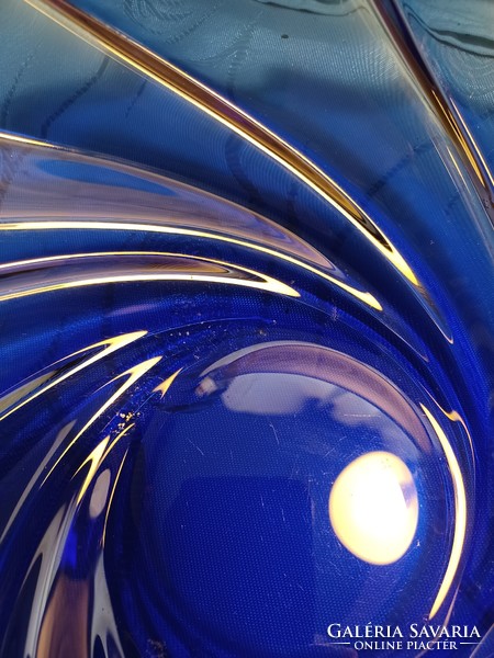 Large blue French glass centerpiece serving bowl