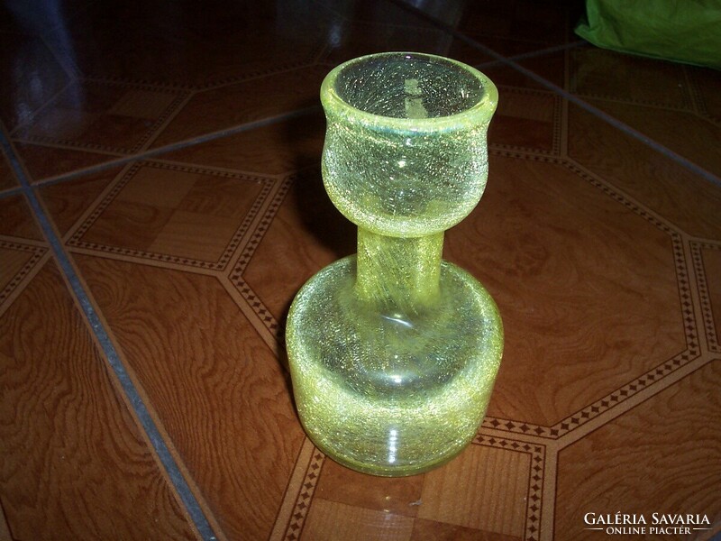 Yellow cracked glass vase