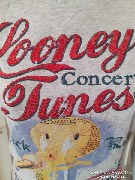 L es looney tunes tm & warner beak concert rhinestone original long sleeve cotton top