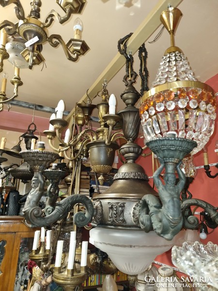 Old figural restored bronze chandelier