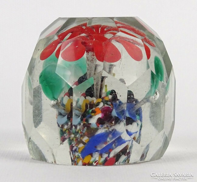 1O216 old colorful flower-decorated polished glass letter weight