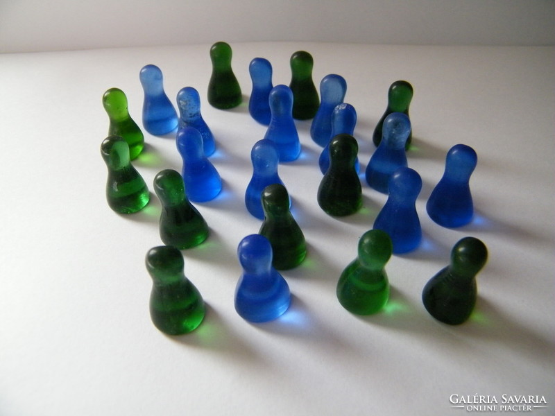 Mini blue and green glass board game figures