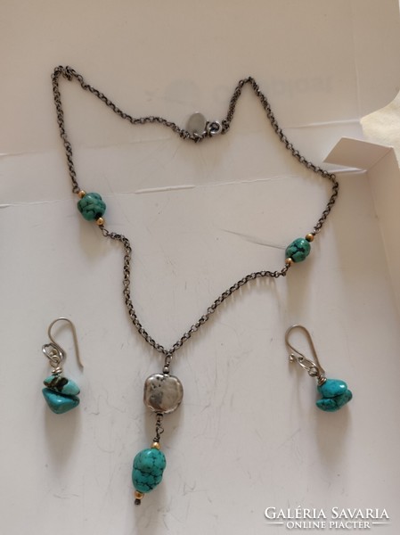 Israeli silver necklace-necklace and earring set with turquoise