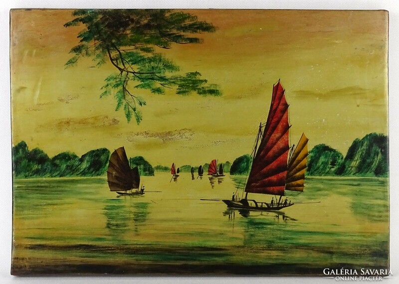 1N915 Régi festett vietnámi kép táblakép 25 x 35 cm