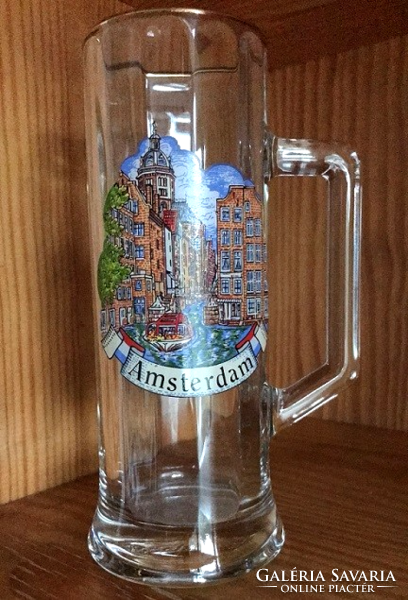 Glass jar with Amsterdam inscription - 17 cm high