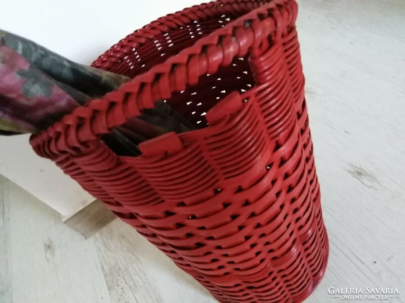 Rattan - colored umbrella stand / red