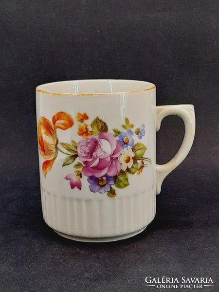 Zsolnay skirted mug with bouquet of flowers