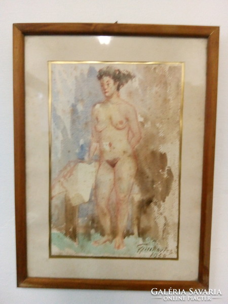 Tibor Gyurkovics: female nude (watercolor 1958)