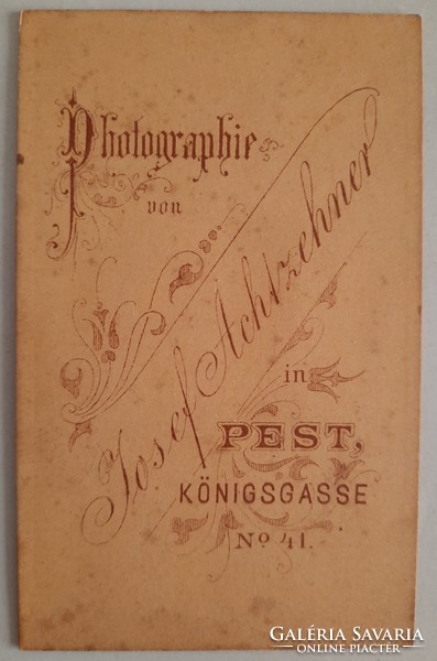 Antik vizitkártya (CdV) fotó, Josef Achtzehner műterme Peste, 1860-1870-es évek