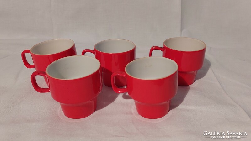 5 Red Hólloháza porcelain coffee cups for replacement