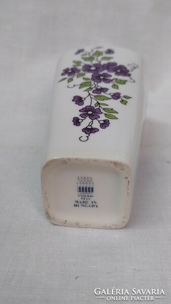 Zsolnay porcelain square vase with violet pattern