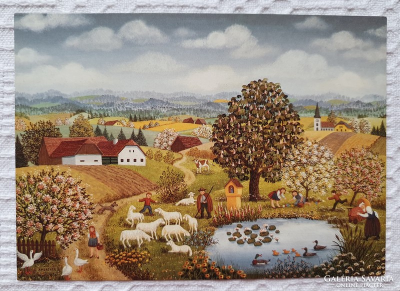 Képeslap üdvözlőlap üdvözlőkártya levelezőlap postatiszta birka bárány pásztor