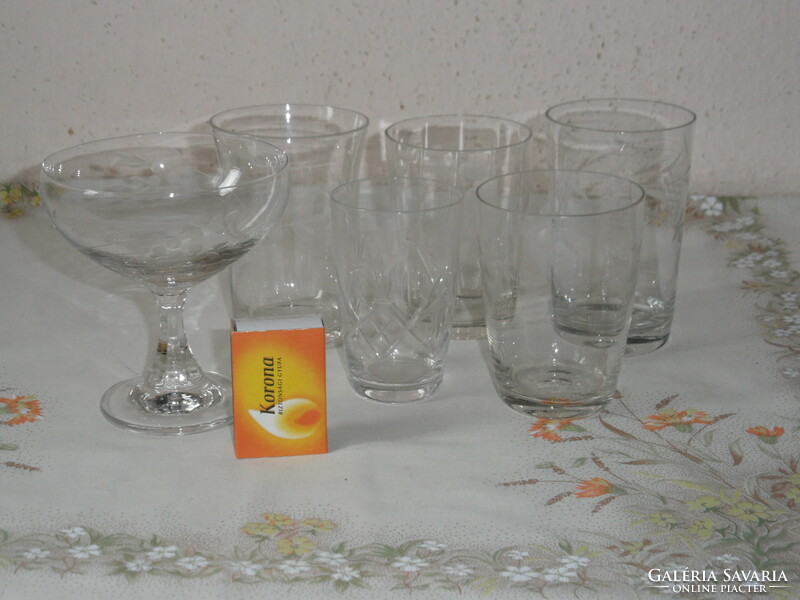 Antique, old thinner-walled glass glasses for replacement (6 pcs.)