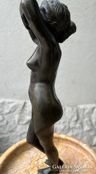 Női akt - bronz szobor - márvány névkártyatartó talapzaton