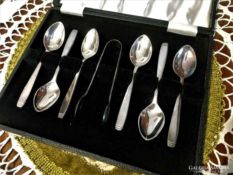 Antique, silver-plated, elkington & co, marked, set of 6 small spoons, in box
