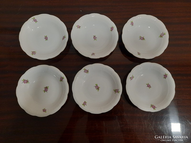 Set of 6 Herend mallow flower pattern pickle and compote bowls and plates