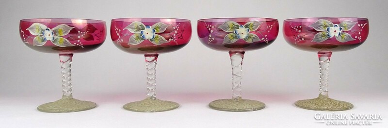 1N976 beautiful old hand-painted stemmed champagne glasses 4 pieces