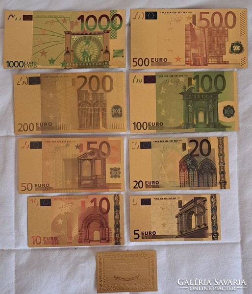24 Carat gold-plated euro row with 100 euro banknote, replica