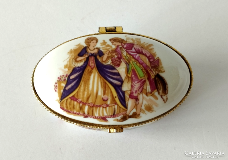 Beautiful old hinged porcelain jewelry holder with a scene