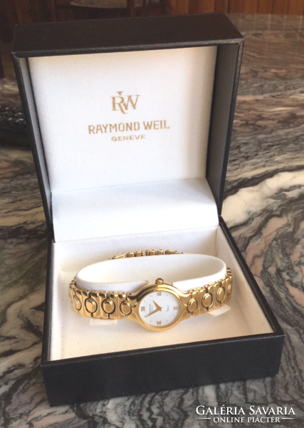 Raymond weil tosca 9841-2 geneve 18 carat gold-plated women's used watch, for sale in box.