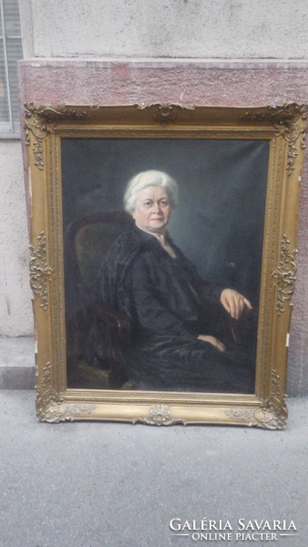 Jelzett nagyméretű olaj-vászon női portré festmény