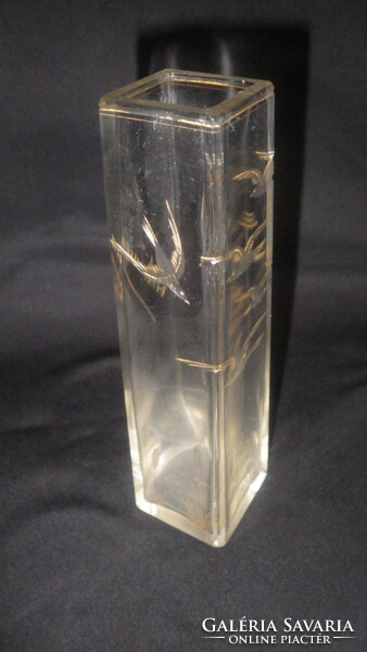 Antik üveg váza különlegesség madarakkal aranyozva , felirattal , hibátlan