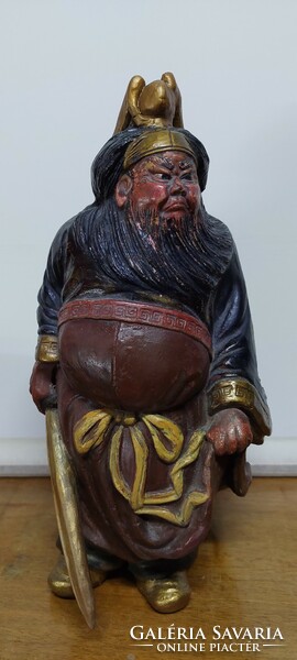 XIX.század elejéről Shoki Zhong Kui régi festett terrakotta szobor, 27,5 cm, ismeretlen ábrázolás