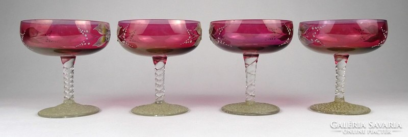 1N976 beautiful old hand-painted stemmed champagne glasses 4 pieces
