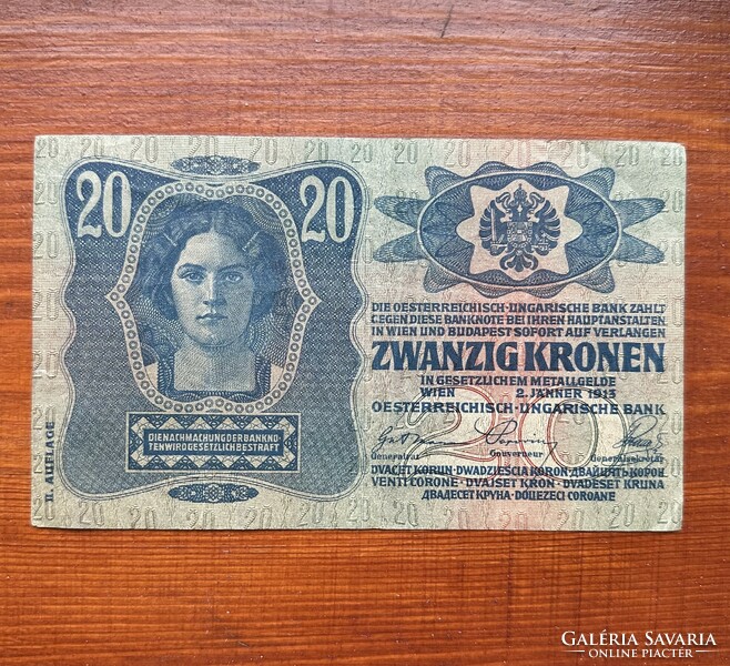 20 korona 1913 Magyar felülbélyegzéssel