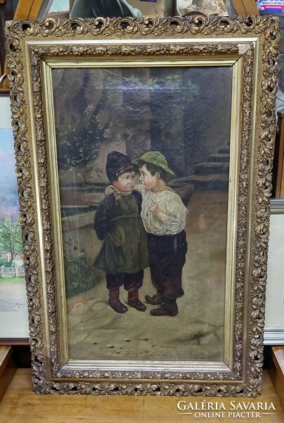 Kálmán Bartholomeidesz 1900. Oil on canvas life painting in gilded openwork frame