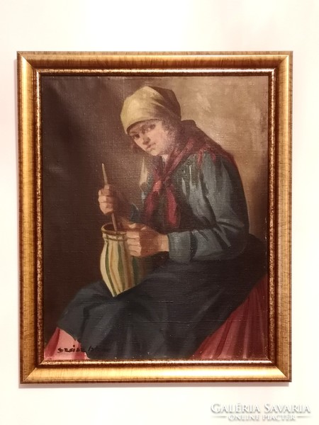 István Szász (1878-1965) : spitting woman /47 * 57 cm/