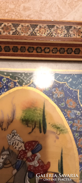 Dekoratív keleti jelenetes kép szépen festett fa keretben 22*17*2 cm
