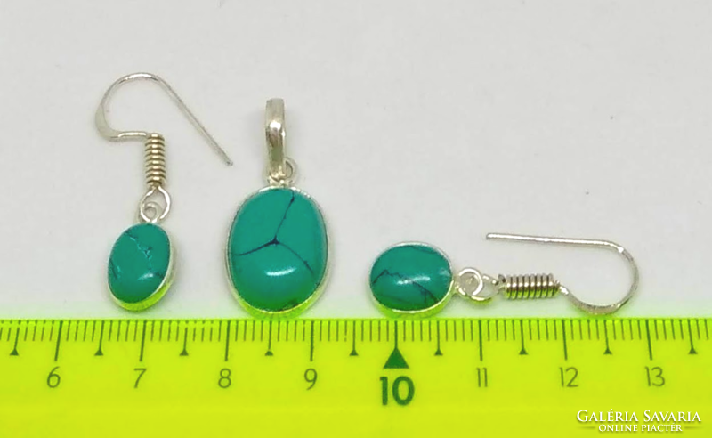 Stabilized turquoise stone silver-plated earrings and pendant set + gift silver-plated chain