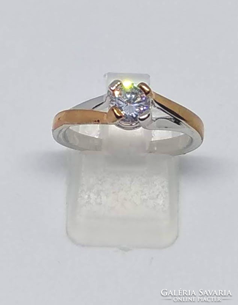 925-S fine silver filled ring with rose gold coating, 1.1 ct white topaz stone
