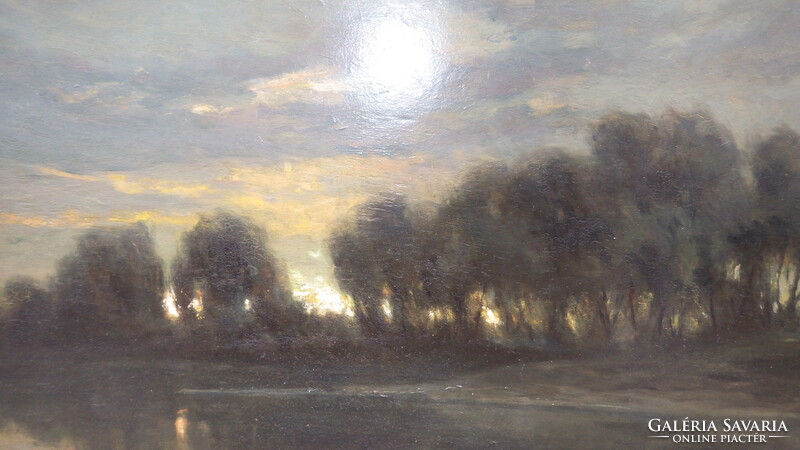 Gyula Várady 1917 waterfront landscape oil-wood painting 143x110 cm